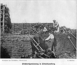 Harvesting cut peat blocks in Sebastianberg